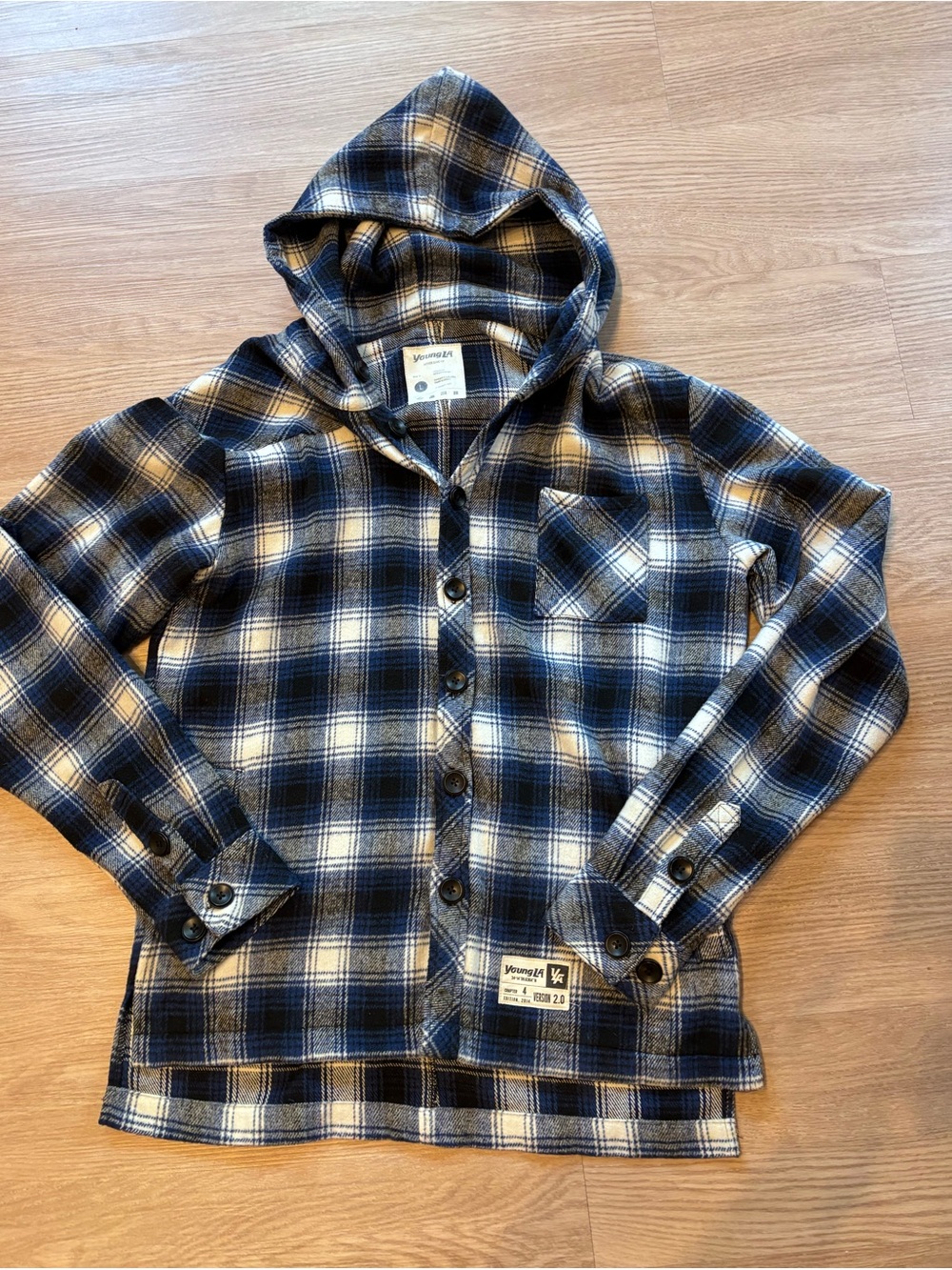 YoungLA Jacket Mens Large Flannel Hoodie Shacket Sweatshirt Blue Gym Ch 4 V 2.0